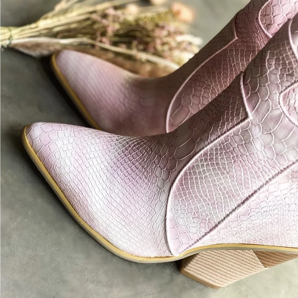 Pink Snakeskin Ankle Boots - Picture 4 of 11